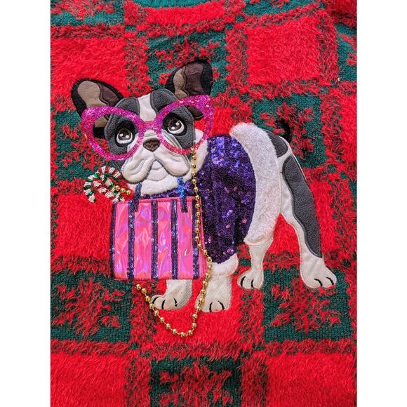 Ugly Christmas Sweater3X Embellished French Bulldog Glasses Purse Red Green GLTR - Picture 2 of 10